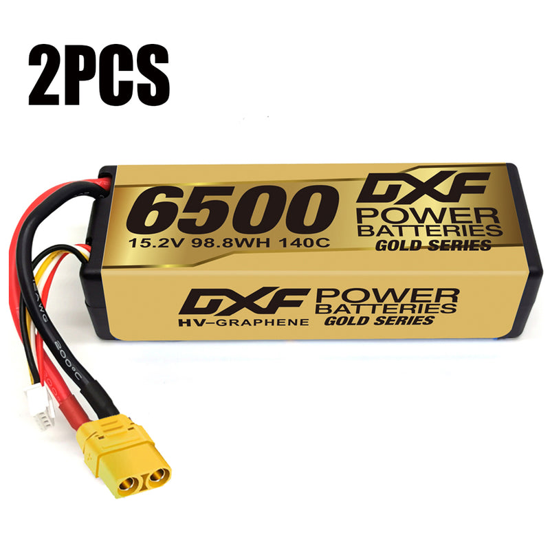 (EU)DXF Lipo Battery 4S 15.2V 6500MAH 140C GoldSeries Graphene lipo Hardcase with EC5 and XT90 Plug for Rc 1/8 1/10 Buggy Truck Car Off-Road Drone