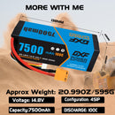 (CA)DXF Lipo Battery 4S 14.8V 7500mAh 100C/200C HardCase Lipo Battery for RC HPI HSP 1/8 1/10 Buggy RC Car Truck