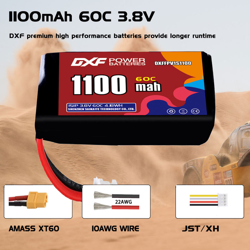 DXF 1100mAh 1S 60C 3.8V Lipo Battery Pack for FPV LiPo Battery