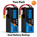 DXF 6S 22.8V 9400mAh 100C Soft Case LiPo Battery with 10AWG Wire for Toy Cars, Boats, UAVs & Drones (1-6 Pack)