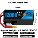 DXF LiPo Battery 6S HV 22.8V 12000mAh 100C Graphene Softcase Blue with EC5 / T / TRX / XT60 / XT90 / XT150 / Q8s Plug for RC 1/8 1/10 Buggy Truck Car Off-Road Drone