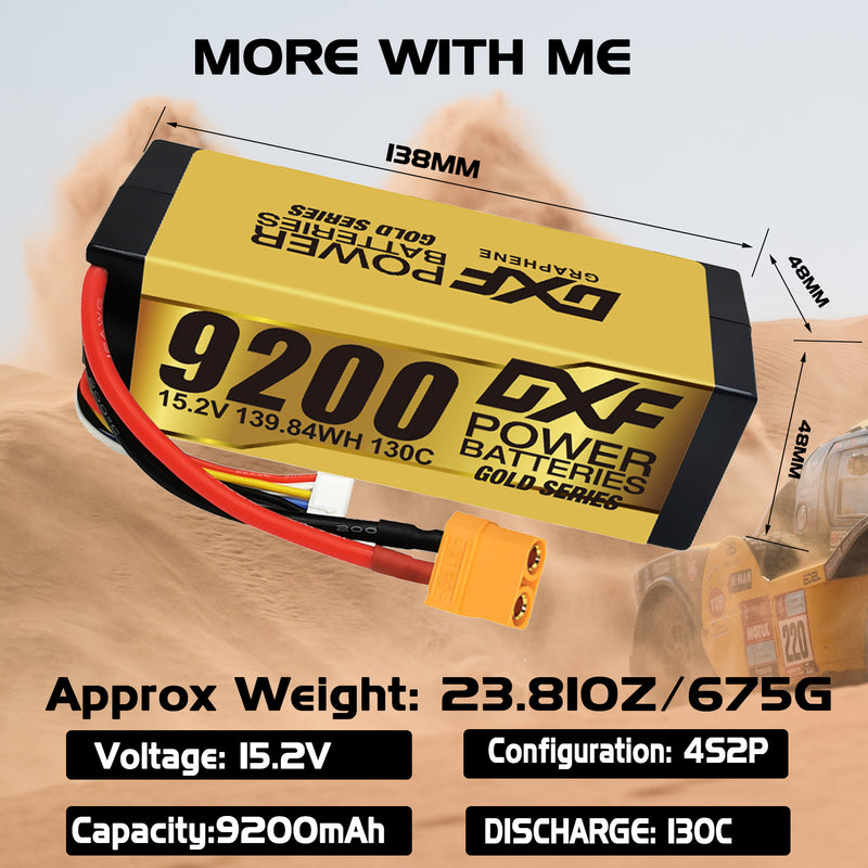 (IT)DXF High Voltage 4S 9200 mAh 15,2 V 130C Batteria Lipo ad Alta Capacità Hardcase con XT90 Spina per 1:8 Scala RC Auto, Multi-Rotore RC Aeroplano, RC Elicottero, RC Barca