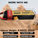 DXF Lipo Battery 2S 7.4V 5200mAh 150C Graphene Softcase with EC5 / T / TRX / XT60 / XT90 / XT150 / Q8s Plug for RC 1/8 1/10 Buggy Truck Car Off-Road Drone