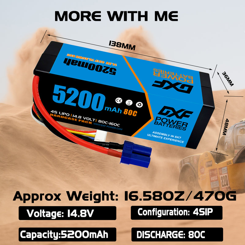 (FR)DXF Lipo Battery 4S 14.8V 5200MAH 80C  lipo Hardcase with  EC5 Plug for Rc 1/8 1/10 Buggy Truck Car Off-Road Drone