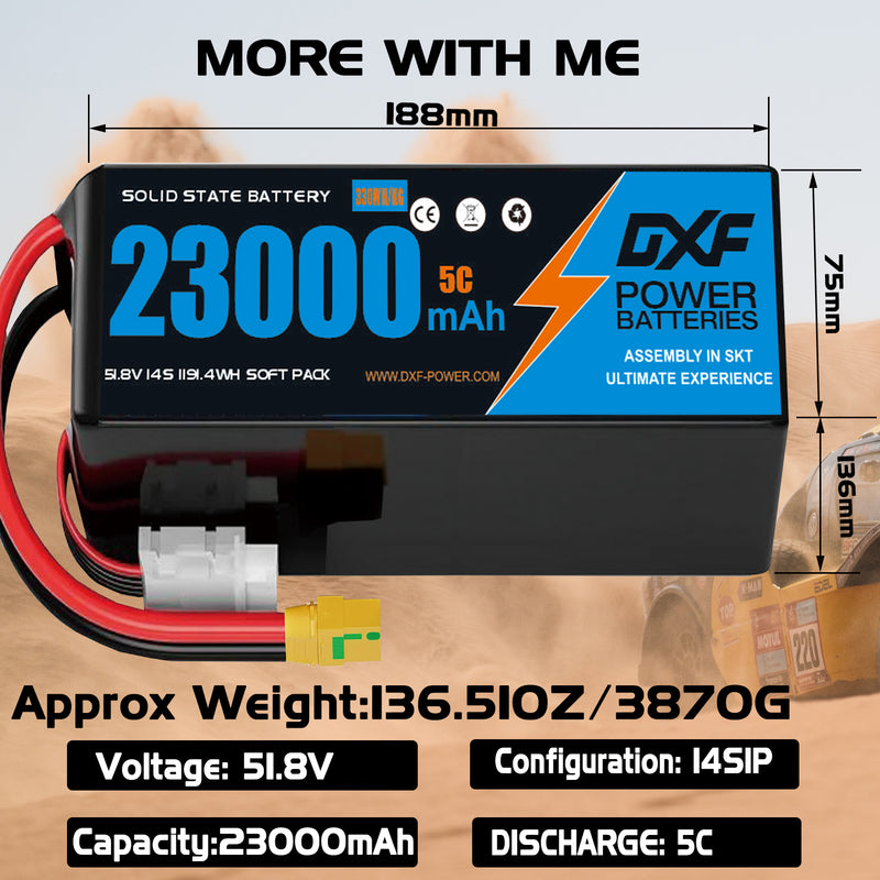 (CN)DXF 14S Lipo Battery 51.8V 10C 23000mAh Soft Case Battery  for Drone UAV FPV Car Truck Tank RC Semi solidstate Battery Racing Hobby