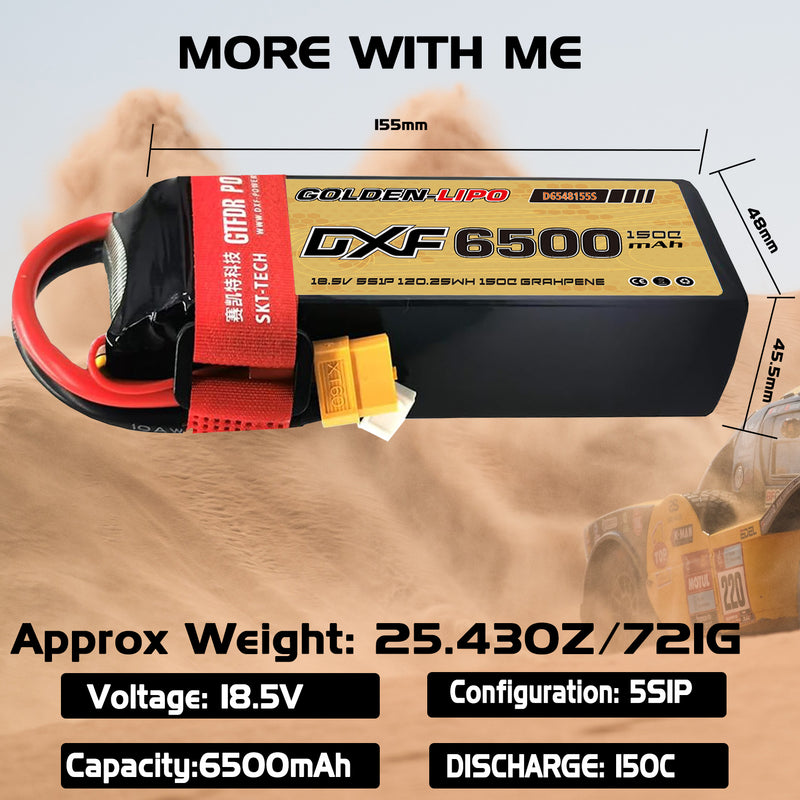 (CN)DXF 5S Lipo Battery 18.5V 150C 6500mAh Soft Case Battery with EC5 XT90 Connector for Car Truck Tank RC Buggy Truggy Racing Hobby