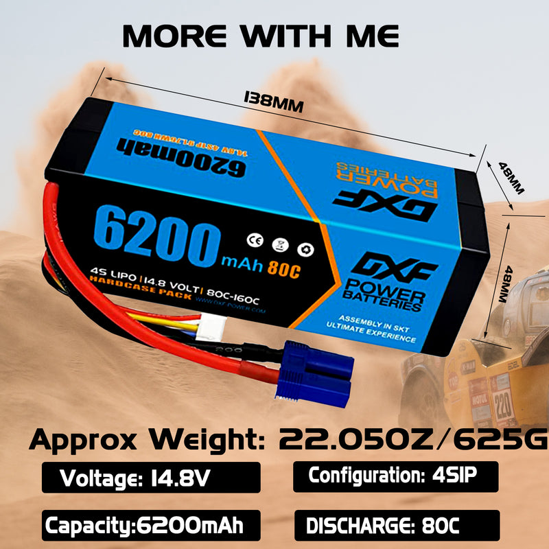 (PL)DXF Lipo Battery 4S 14.8V 6200MAH 80C  lipo Hardcase EC5 Plug for Rc 1/8 1/10 Buggy Truck Car Off-Road Drone