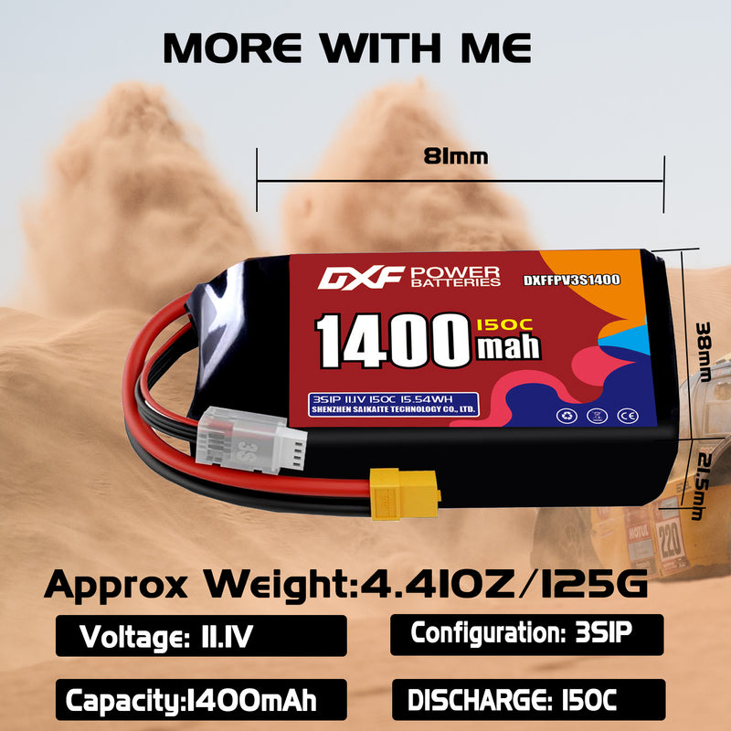 DXF 1400mAh 3S 150C 11.1V Lipo Battery Pack for FPV LiPo Battery