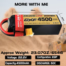 DXF Lipo Battery 6S 22.2V 4500mAh 150C GoldSeries Graphene Softcase with EC5 / T / TRX / XT60 / XT90 / XT150 / Q8s Plug for RC 1/8 1/10 Buggy Truck Car Off-Road Drone