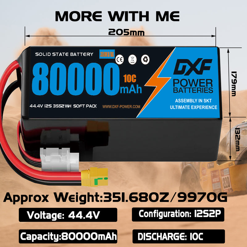 (CN)DXF 12S Lipo Battery 44.4V 10C 80000mAh Soft Case Battery  for Drone UAV FPV Car Truck Tank RC Buggy Truggy Racing Hobby Semi solidstate battery