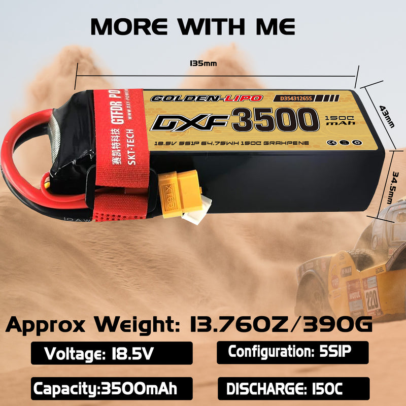 (CN)DXF 6S Lipo Battery 22.2V 150C 3500mAh Soft Case Battery with EC5 XT90 Connector for Car Truck Tank RC Buggy Truggy Racing Hobby