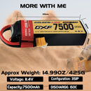 (CN)DXF 3S Lipo Battery 11.4V 150C 7500mAh Soft Case Battery with EC5 XT90 Connector for Car Truck Tank RC Buggy Truggy Racing Hobby