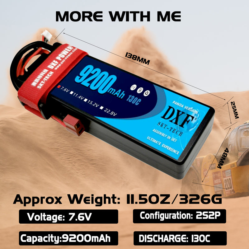 (PL)DXF 2S 9200mAh 7.6V 130C Batteria Lipo ad Alta Capacità Hardcase con XT90 Spina per 1:8 Scala RC Auto, Multi-Rotore RC Aeroplano, RC Elicottero, RC Barca