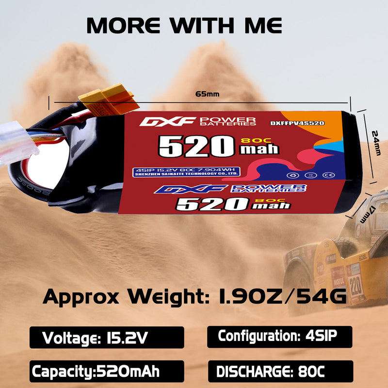 DXF 520mAh 4S 80C 15.2V Lipo Battery Pack for FPV LiPo Battery