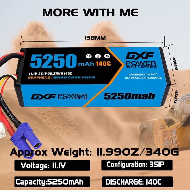 (FR)DXF 3S 5250 mAh 11.1V 140C Batteria Lipo ad Alta Capacità Hardcase con EC5  Spina per 1:8 Scala RC Auto, Multi-Rotore RC Aeroplano, RC Elicottero, RC Barca