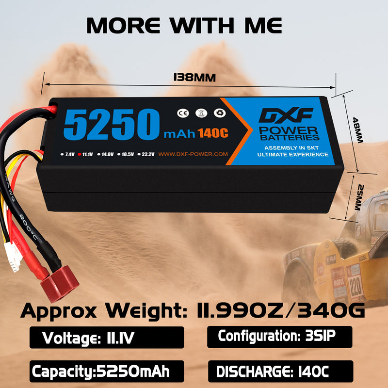 (PL)DXF 3S 5250 mAh 11.1V 140C Batteria Lipo ad Alta Capacità Hardcase con Deans/T Spina per 1:8 Scala RC Auto, Multi-Rotore RC Aeroplano, RC Elicottero, RC Barca