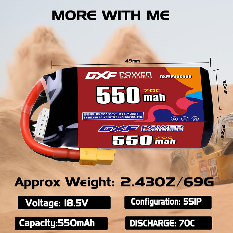 DXF 550mAh 5S 70C 18.5V Lipo Battery Pack for FPV LiPo Battery