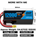 DXF LiPo Battery 6S 22.2V 12000mAh 100C Graphene Softcase Blue with EC5 / T / TRX / XT60 / XT90 / XT150 / Q8s Plug for RC 1/8 1/10 Buggy Truck Car Off-Road Drone