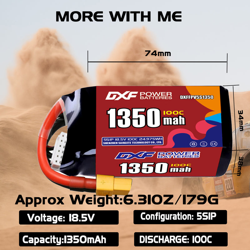 DXF 1350mAh 5S 100C 18.5V Lipo Battery Pack for FPV LiPo Battery