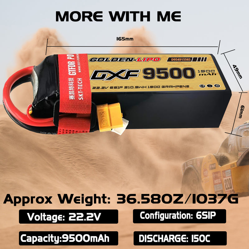 (CN)DXF 6S Lipo Battery 22.2V 150C 9500mAh Soft Case Battery with EC5 XT90 Connector for Car Truck Tank RC Buggy Truggy Racing Hobby