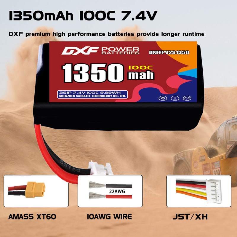 DXF 1350mAh 2S 100C 7.4V Lipo Battery Pack for FPV LiPo Battery