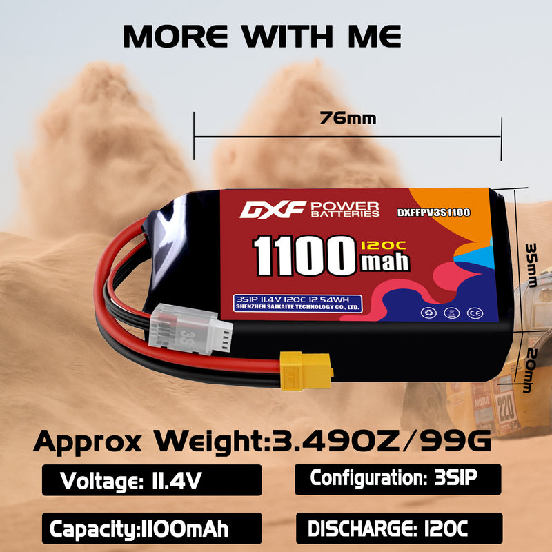 DXF 1100mAh 3S 120C 11.4V Lipo Battery Pack for FPV LiPo Battery