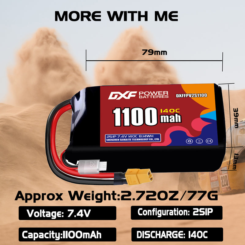 DXF 1100mAh 2S 140C 7.4V Lipo Battery Pack for FPV LiPo Battery