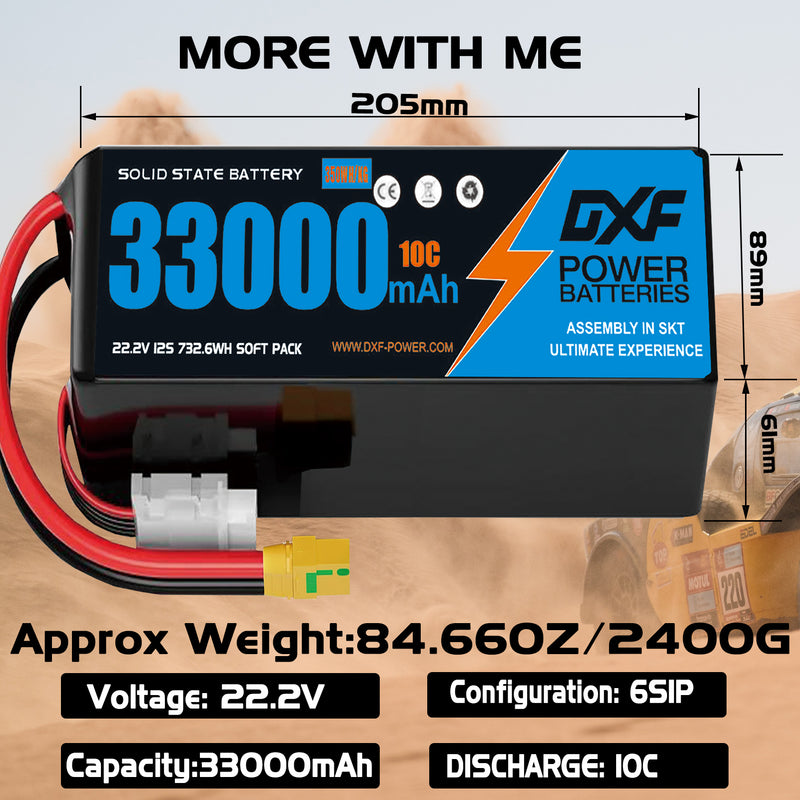 (CN)DXF 6S Lipo Battery 22.2V 10C 33000mAh Soft Case Battery  for Drone UAV FPV Car Truck Tank RC Buggy Truggy Racing Hobby