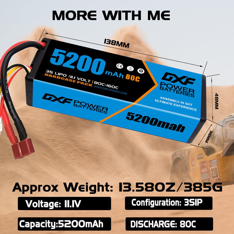 (CA)DXF Lipo Battery 3S 11.1V 5200MAH 80C Blue Series lipo Hardcase with Deans Plug for Rc 1/8 1/10 Buggy Truck Car Off-Road Drone