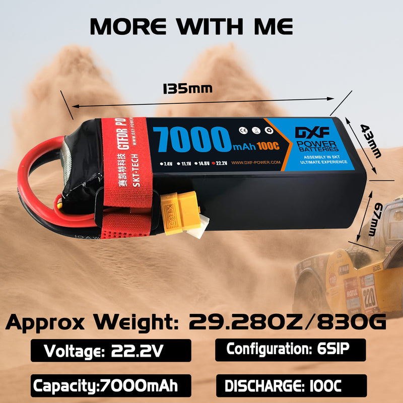 (ES)DXF 6S Lipo Battery 22.2V 100C10000mAh Soft Case Battery with XT60 Connector for Car Truck Tank RC Buggy Truggy Racing Hobby
