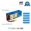 DXF BLUE Series 3S 11.1V 8400mAh 120C Graphene Hardcase LiPo Battery with 10AWG XT90 Plug for RC Car Truck (1-6 Pack)