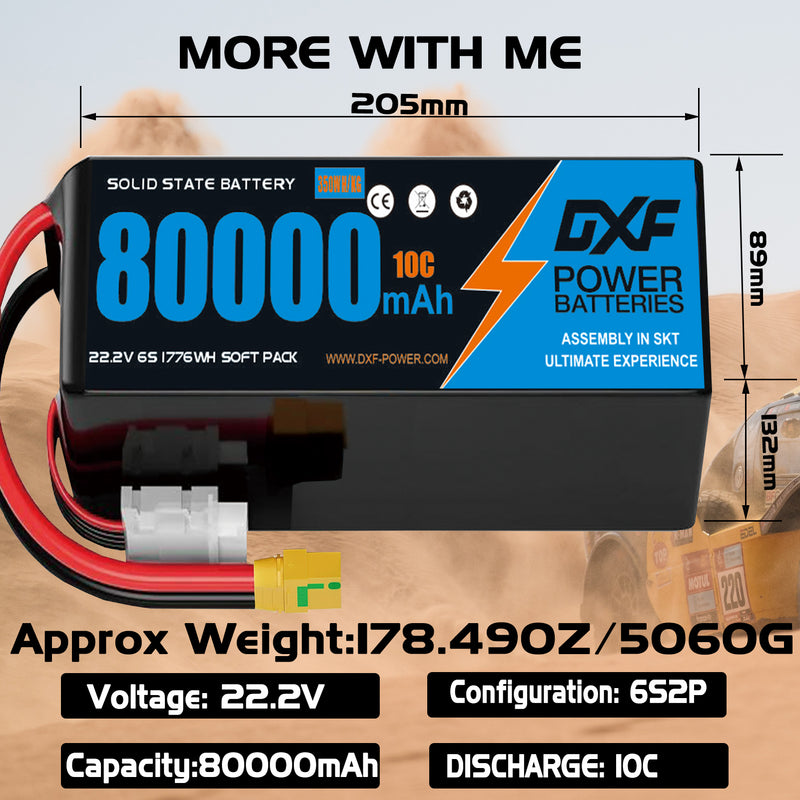 (CN)DXF 6S Lipo Battery 22.2V 10C 80000mAh Soft Case Battery  for Drone UAV FPV Car Truck Tank RC Buggy Truggy Racing Hobby Semi solidstate Battery