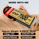 (CN)DXF Lipo Battery 2S 7.6V 7500MAH 150C  lipo Hardcase with  DEANS/T Plug for Rc 1/8 1/10 Buggy Truck Car Off-Road Drone