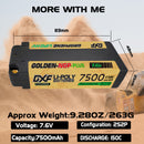 DXF LiPo Battery 2S2P HV 7.6V 7500mAh 150C Graphene NGP Plus Gold Version with 5mm Bullet / EC5 / T / TRX / XT60 / XT90 / XT150 / Q8s Plug for RC 1/10 1/8 1/5 Scale Car Racing