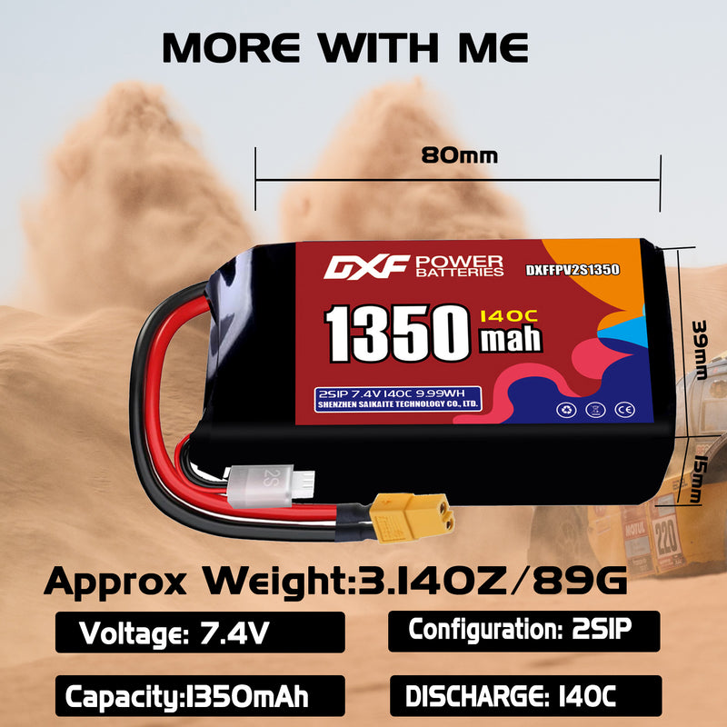 DXF 1350mAh 2S 140C 7.4V Lipo Battery Pack for FPV LiPo Battery