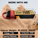 DXF Lipo Battery 2S HV 7.6V 7500mAh 150C GoldSeries Graphene Softcase with EC5 / T / TRX / XT60 / XT90 / XT150 / Q8s Plug for RC 1/8 1/10 Buggy Truck Car Off-Road Drone