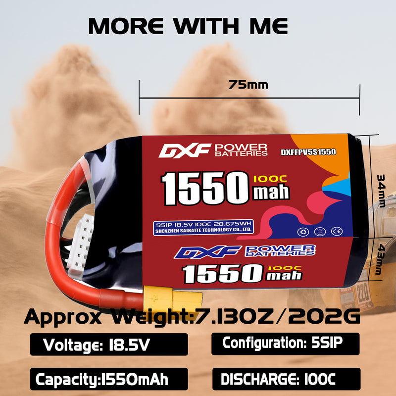 DXF 1550mAh 5S 100C 18.5V Lipo Battery Pack for FPV LiPo Battery