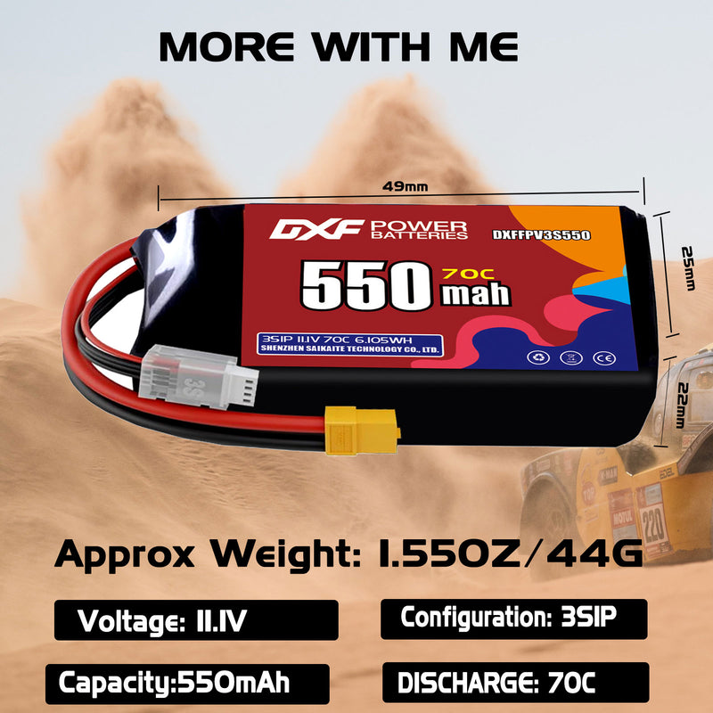 DXF 550mAh 3S 70C 11.1V Lipo Battery Pack for FPV LiPo Battery
