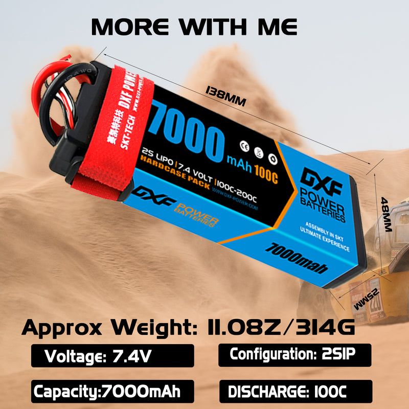 (PL)DXF Lipo Battery 2S 7.4V 7000mAh 100C/200C Hardcase Battery Graphene Battery Deans/T Plug for Rc Truck Drone 1/10 1/8 Scale Traxxas Slash 4x4 RC Car Buggy truggy