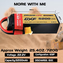 (CN)DXF 6S Lipo Battery 22.2V 150C 5200mAh Soft Case Battery with EC5 XT90 Connector for Car Truck Tank RC Buggy Truggy Racing Hobby