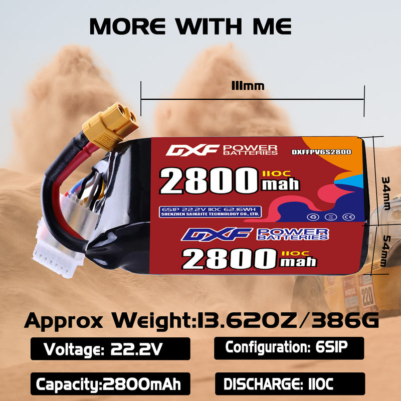 DXF 2800mAh 6S 110C 22.2V Lipo Battery Pack for FPV LiPo Battery