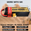 (CN)DXF 4S Lipo Battery 14.8V 150C 4500mAh Soft Case Battery with EC5 XT90 Connector for Car Truck Tank RC Buggy Truggy Racing Hobby