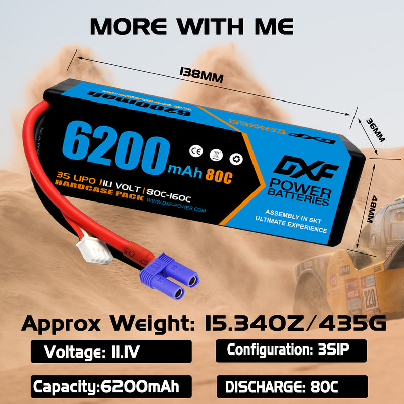 (ES)DXF Lipo Battery 3S 11.1V 6200MAH 80C  lipo Hardcase EC5 Plug for Rc 1/8 1/10 Buggy Truck Car Off-Road Drone