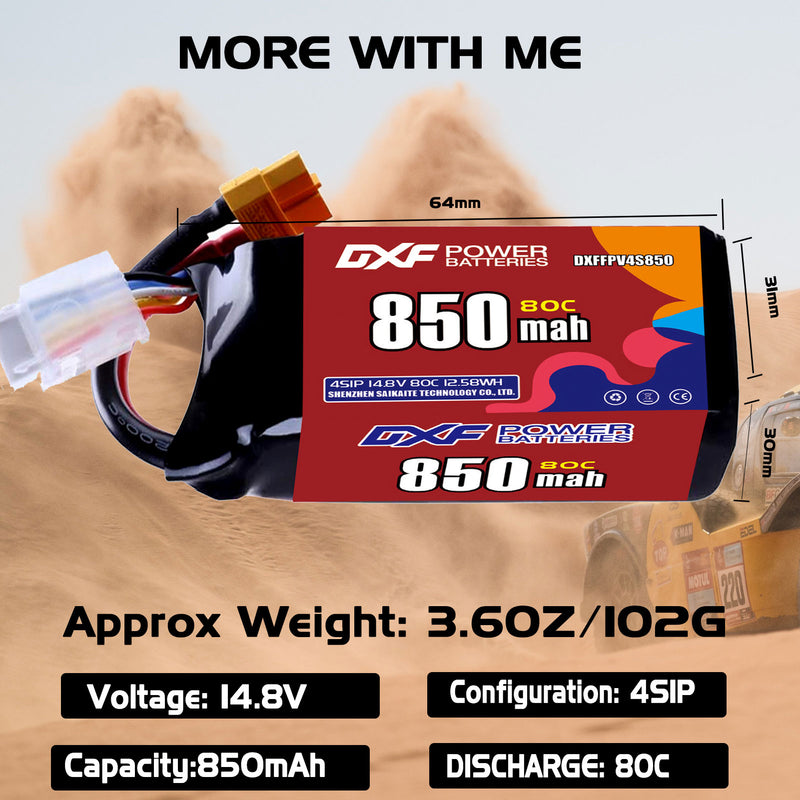 DXF 850mAh 4S 80C 14.8V Lipo Battery Pack for FPV LiPo Battery