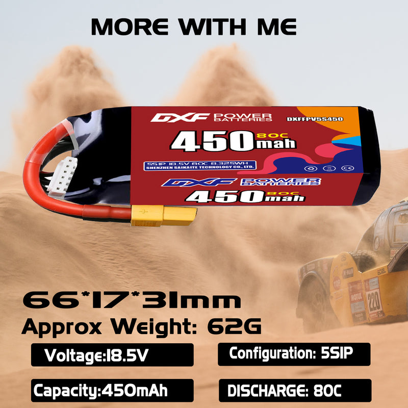 DXF 450mAh 5S 80C 18.5V Lipo Battery Pack for FPV LiPo Battery