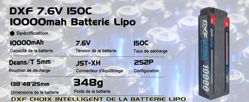 (CN)DXF Lipo Battery 2S 7.6V 10000MAH 150C 5MM  lipo Hardcase with  DEANS/T Plug for Rc 1/8 1/10 Buggy Truck Car Off-Road Drone