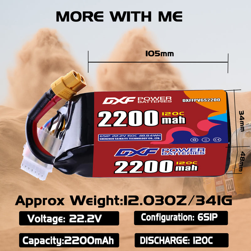 DXF 2200mAh 6S 120C 22.2V Lipo Battery Pack for FPV LiPo Battery