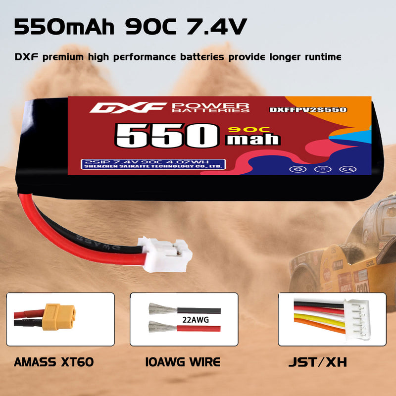 DXF 550mAh 2S 90C 7.4V Lipo Battery Pack for FPV LiPo Battery