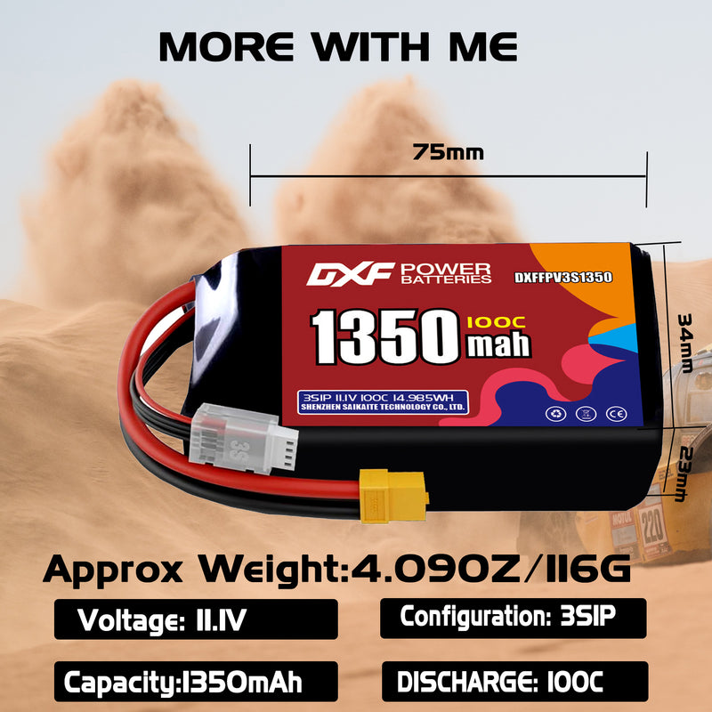 DXF 1350mAh 3S 100C 11.1V Lipo Battery Pack for FPV LiPo Battery