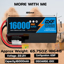 DXF LiPo Battery 6S 22.2V 16000mAh 100C Graphene Softcase Blue with EC5 / T / TRX / XT60 / XT90 / XT150 / Q8s Plug for RC 1/8 1/10 Buggy Truck Car Off-Road Drone